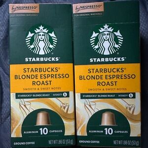 2 Boxes~Starbucks Nespresso BLONDE Espresso Roast Coffee (20 Capsules)
